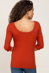 Rust Ribbed Scoop Neck Top