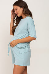 Light Green Pocket Front Maternity Pajama Short Set