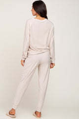 Beige Soft Knit Long Sleeve Maternity Set