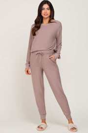 Taupe Soft Knit Long Sleeve Maternity Set