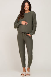 Olive Soft Knit Long Sleeve Maternity Set