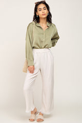 Light Olive Satin Button Up Blouse