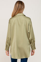 Light Olive Satin Button Up Maternity Blouse