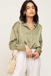 Light Olive Satin Button Up Blouse