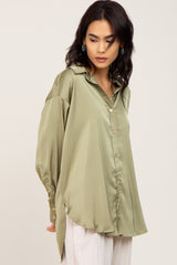 Light Olive Satin Button Up Blouse