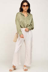 Light Olive Satin Button Up Blouse