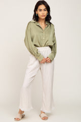 Light Olive Satin Button Up Blouse