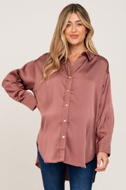 Mauve Satin Button Up Maternity Blouse