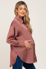 Mauve Satin Button Up Maternity Blouse