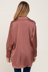 Mauve Satin Button Up Maternity Blouse