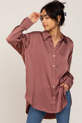 Mauve Satin Button Up Maternity Blouse