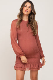 Mauve Metallic Shimmer Smocked Maternity Mini Dress