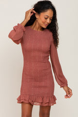 Mauve Metallic Shimmer Smocked Maternity Mini Dress