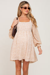 Taupe Floral Square Neck Maternity Dress