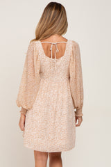 Taupe Floral Square Neck Maternity Dress