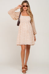 Taupe Floral Square Neck Maternity Dress