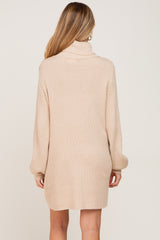 Beige Turtleneck Maternity Sweater Dress