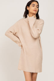 Beige Turtleneck Sweater Dress