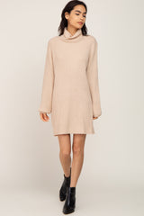 Beige Turtleneck Sweater Dress