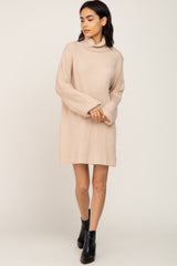 Beige Turtleneck Sweater Dress