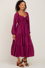 Plum Smocked Tiered Midi Dress