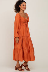 Orange Smocked Tiered Midi Dress