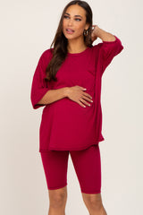 Burgundy Biker Short Maternity Sleep Set