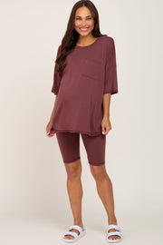 Light Purple Biker Short Maternity Sleep Set