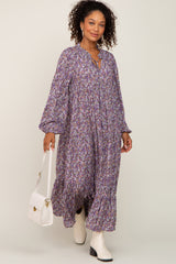 Purple Floral Tiered Long Sleeve Maternity Dress