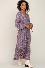 Purple Floral Tiered Long Sleeve Dress