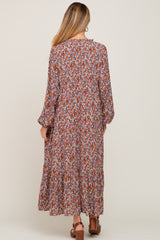 Rust Floral Tiered Long Sleeve Maternity Dress