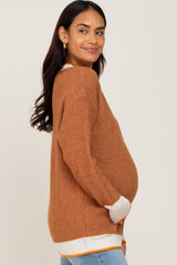 Camel Colorblock Rib Knit Maternity Sweater