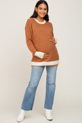 Camel Colorblock Rib Knit Maternity Sweater