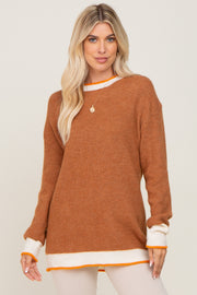 Camel Colorblock Rib Knit Sweater