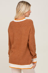 Camel Colorblock Rib Knit Sweater