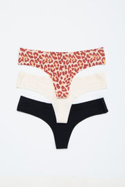 Multi-Color Animal Print Seamless Thong Set