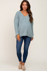 Mint Soft Knit V-Neck Maternity Sweater