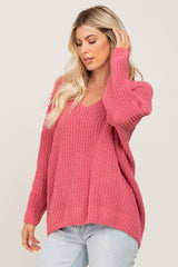 Salmon Soft Knit V-Neck Sweater