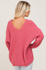 Salmon Soft Knit V-Neck Sweater