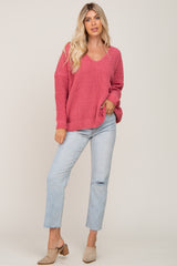 Salmon Soft Knit V-Neck Sweater