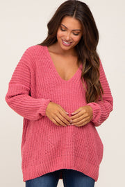 Salmon Soft Knit V-Neck Maternity Sweater