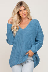 Blue Soft Knit V-Neck Sweater