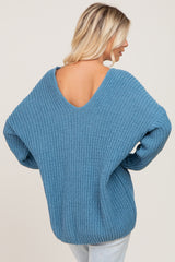 Blue Soft Knit V-Neck Sweater