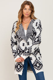 Cream Printed Chenille Knit Cardigan