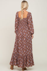 Mocha Floral Tie Front Maxi Dress