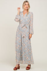 Light Grey Floral Chiffon Maxi Dress