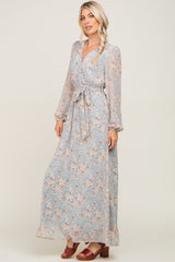 Light Grey Floral Chiffon Maxi Dress