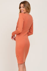 Rust Ribbed Cutout Front Tulip Hem Dress