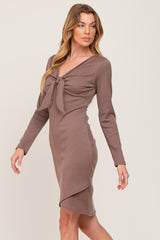 Brown Ribbed Cutout Front Tulip Hem Dress