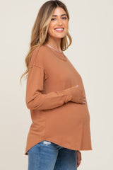 Mocha Raw Hem Basic Long Sleeve Maternity Top